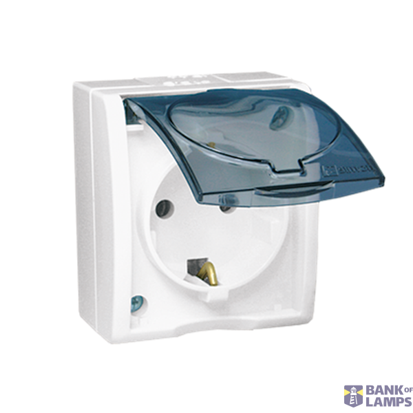 IP54 single socket outlet with Schuko earthing - transparent flap, white, 16A image 1