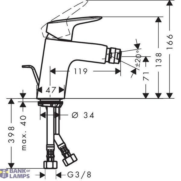 Logis 70 bidet mixer with pop-up, chrome image 2