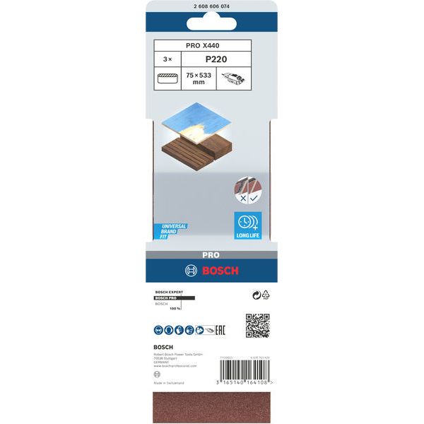 3-piece X440 sanding belt set 75 x 533 mm, 220 image 2
