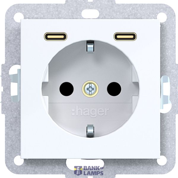 SCHUKO wall socket, earthed, 2 x USB C (PD), A.x/C.x, white glass. image 1