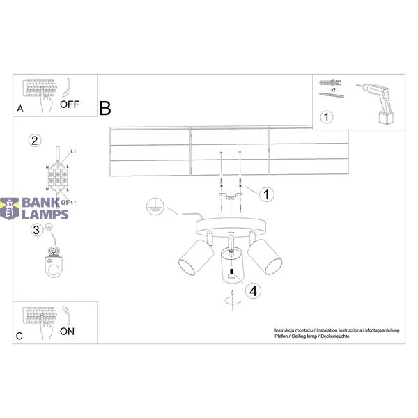 CEILING LAMP VERDO 3P WHITE GU10 3X10W IP20 image 4