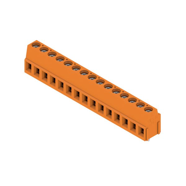 Printed circuit board terminals, 5.08 mm, Number of poles: 15, 90°, Solder pin length (l): 3.5 mm, tinned, orange, Clamping yoke connection, Clamping range, max. : 2.5 mm², Box image 3