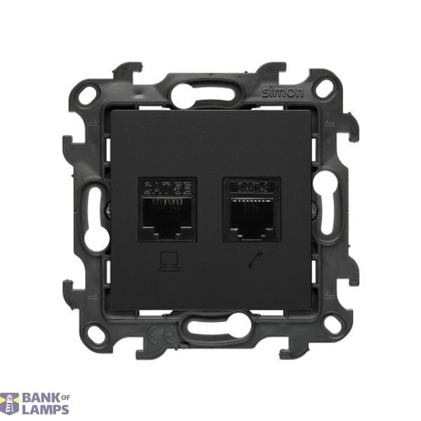 Computer socket RJ45 category 5e + telephone socket RJ12, (module), Simon 24, IP20, black matt image 1