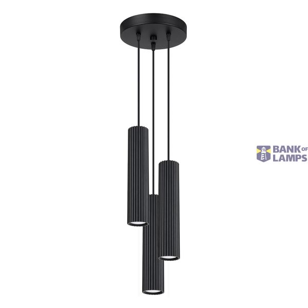 HANGING LAMP THREE CYLINDRICAL LAMPSHADES WITH ELEGANT CARBON GROOVING ON GU10 image 2