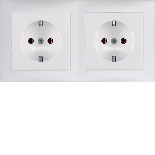 Combination SCHUKO soc. out. 2gang frame, S.1, p. white, matt, plastic image 1