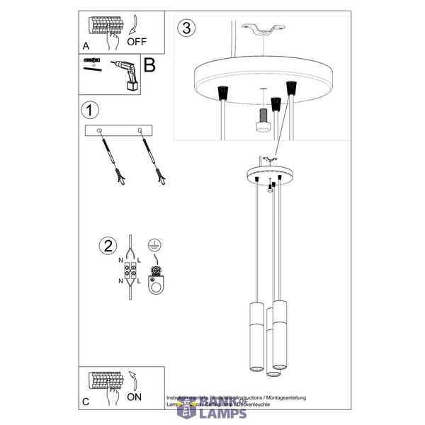 PABLO HANGING LAMP 3P WHITE GU10 3X40W IP20 image 4
