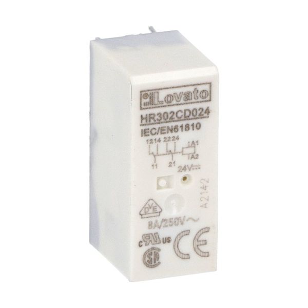 Miniature relay, 24VDC, 8A, 2C/O contact. Fitting on socket HR5XS2... image 1