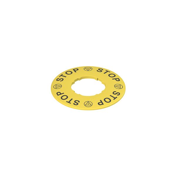 Label with shaped hole, ? 60 mm, yellow disc, writing "STOP - STOP - STOP - STOP" image 1