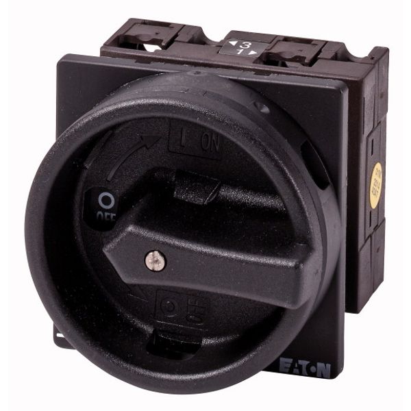 T3-1-102/EA/SVB-SW Main switch, T3, 32 A, flush mounting, 1 contact unit(s), 2 pole, STOP function, With black rotary handle and locking ring, Lockable in the 0 (Off) po image 1