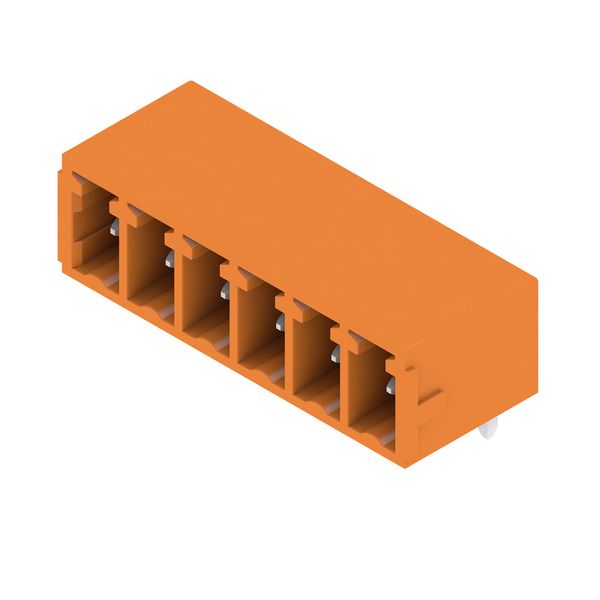 PCB plug-in connector, male header, closed side, THT solder connection, 3.81 mm, Number of poles: 6, 90°, Solder pin length (l): 3.2 mm, tinned, orange, Box image 1