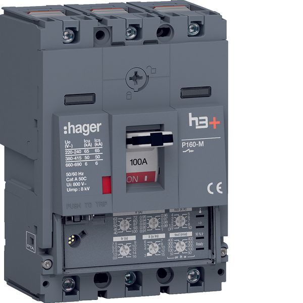 Moulded Case Circuit Breaker h3+ P160 LSI 3P3D 100A 50kA CTC image 1