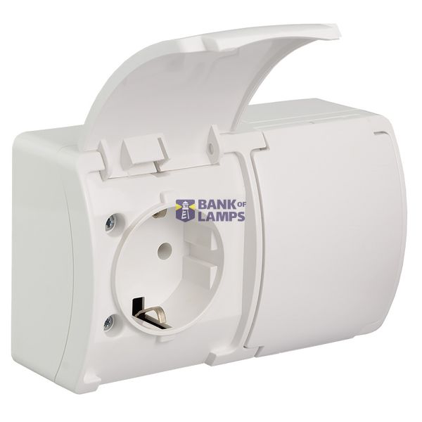VG-2 Koala Double Socket 2x2P+Z SCHUKO surface mounted IP44 white with white flap VG 182-01 image 1