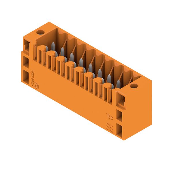 PCB plug-in connector, male header, Flange, THT solder connection, 3.50 mm, Number of poles: 18, 180°, Solder pin length (l): 3.5 mm, tinned, orange, Box image 2