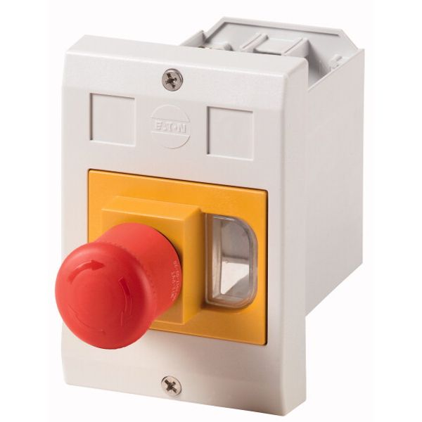 E-PKZ01-PVT Insulated enclosure, E-PKZ0, H x W x D = 129 x 90 x 176 mm, flush-mounted, + emergency stop mushroom button image 1