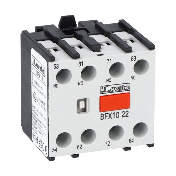 Auxiliary contact with front centre mounting. Screw terminals, for BF00, BF09...BF150 series contactors, 2NO+2NC image 1
