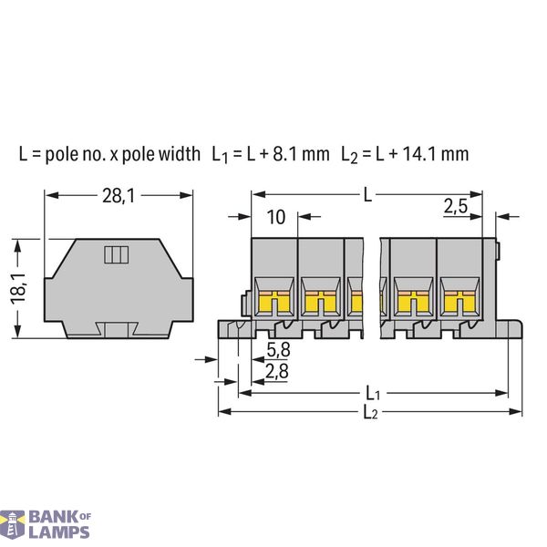 4-conductor terminal strip without push-buttons with fixing flanges gr image 3