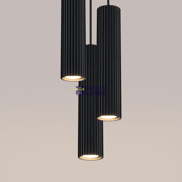 HANGING LAMP THREE CYLINDRICAL LAMPSHADES WITH ELEGANT CARBON GROOVING ON GU10 image 7