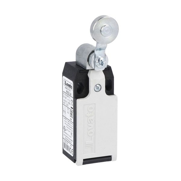 Limit switch, K series, roller lever plunger, 1 bottom cable entry. Dimensions to EN 50047, plastic body, contacts 1NO+1NC slow action make before break. Metal roller image 1