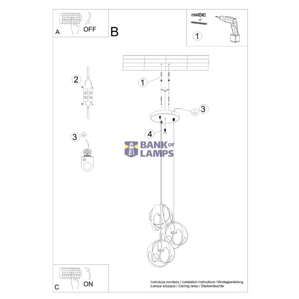 HANGING LAMP TULOS 3P BLACK E27 3X60W IP20 image 5