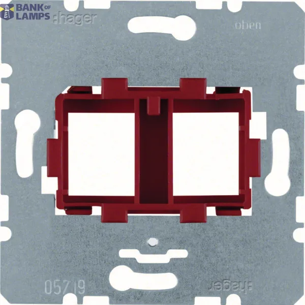Mounting plate with red receptacle for 2-way modular jacks, flush-mounted module insert image 1
