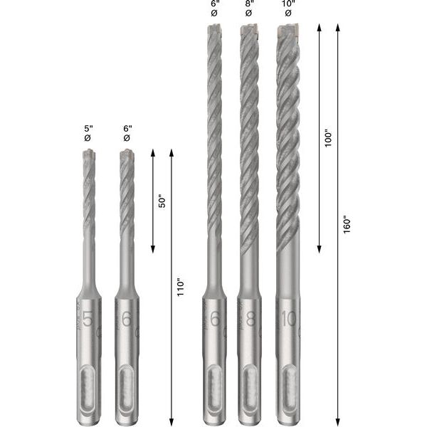 5-piece hammer drill bit set SDS-plus-5X 5; 6; 6; 8; 10 mm image 3