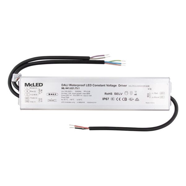 DALI dimmable source 75W, DC24V/3.13A, IP67, metal image 1