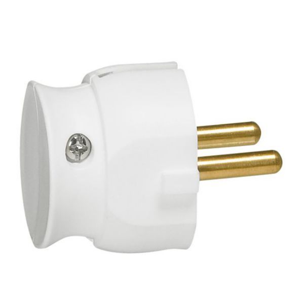 Extra-flat male plug without earth - 16A - side outlet - blister pack - white image 1