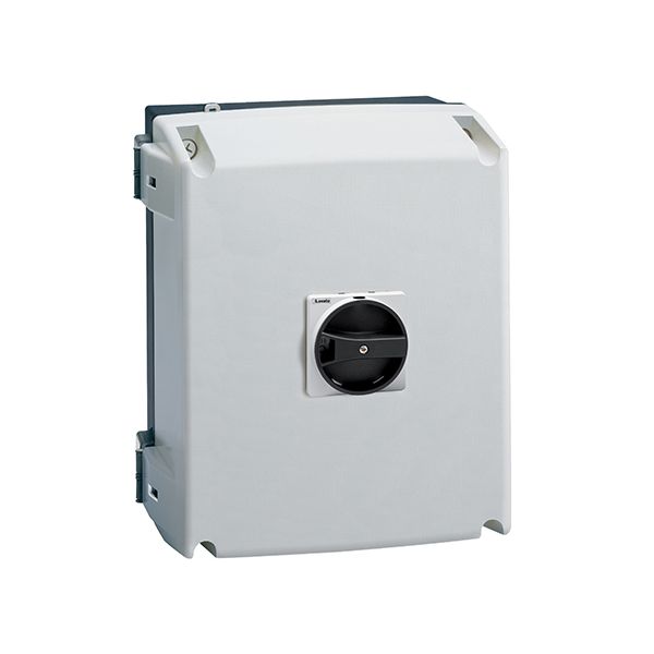 IEC/EN type IP65 non-metallic enclosure switch disconnector, four-pole. With rotating black handle, 125A. Enclosure dimensions: 220x280x170mm/8.7x11x6.7'' image 1