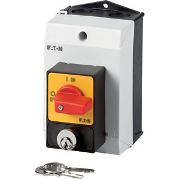 T0-2-1/I1/SVA(S)-RT Panic switches, T0, 20 A, surface mounting, 3 pole, with red thumb grip and yellow front plate, Cylinder lock SVA image 2
