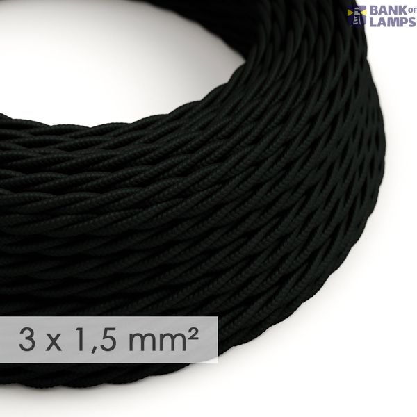 Large section electric cable 3x1,50 twisted - covered by rayon Black TM04 image 1
