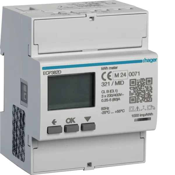 HAG ECP382D energy meter 3-phase, direct 80A, 4M, S0, MID image 1