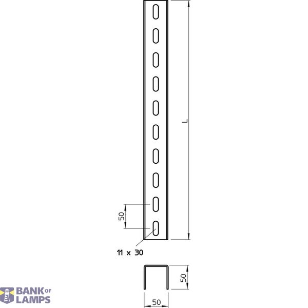U support 3-sided perforated 50x50x500 Steel Hot-dip galvanised 85 µm  image 2