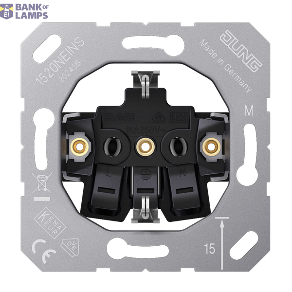 SCHUKO® socket insert, 16 A 230 V ~, screw terminals, without claws image 1