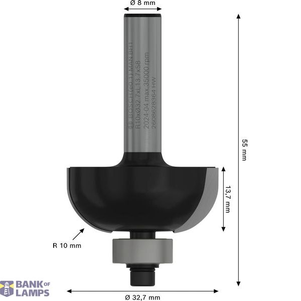 Cove bit, 8 mm, R1 10 mm, D 32.7 mm, L 14 mm, G 55 mm image 2
