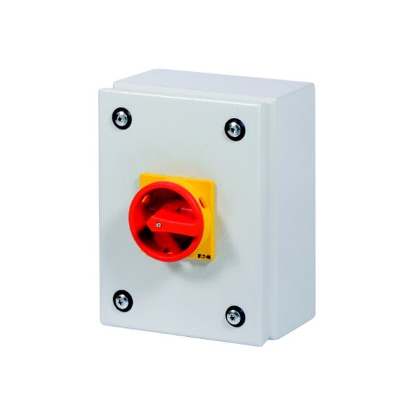 P1-32/SE1/SVB/N Main switch, P1, 32 A, surface mounting, 3 pole + N, Emergency switching off function, With red rotary handle and yellow locking ring, Lockable in the image 3