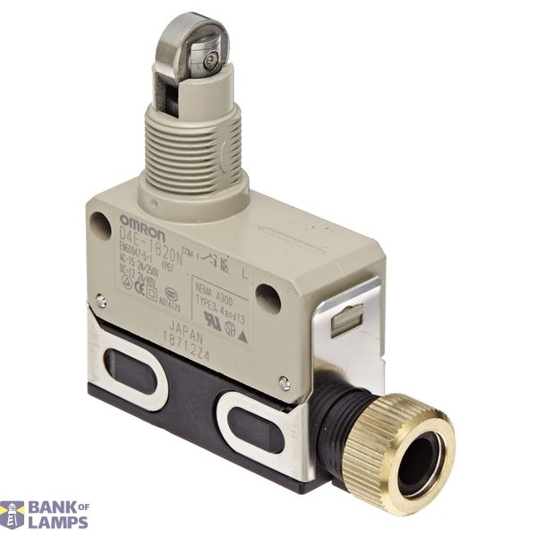 Limit switch, slim sealed, Standard sensitivity, IP67, Snap action, Self-reset mechanism, Single-Pole, Double-Throw type, SPDT, Panel mount cross roller plunger, VCTF oil-resistant cable 3 cores 3 m D4EN0008R image 1