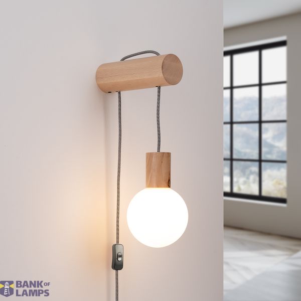 WALL LAMP WITH SWITCH ON CABLE GLASS LAMP SHADE WOODEN ELEMENTS ON G9 image 12