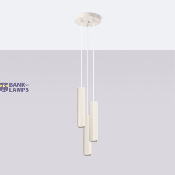 HANGING LAMP THREE CYLINDRICAL BEIGE LAMPSHADES WITH ELEGANT CARBON GROOVING ON GU10 image 6