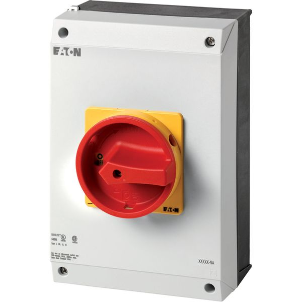 P3-63/I4/SVB/HI11-NA Main switch, P3, 63 A, surface mounting, 3 pole, 1 N/O, 1 N/C, Emergency switching off function, With red rotary handle and yellow locking ring, UL/CS image 2