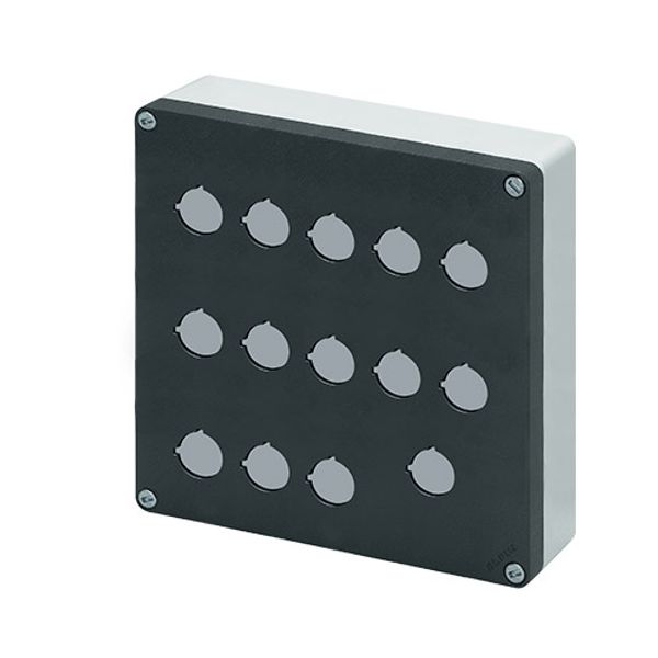 Aluminium push-button enclosure M10 200x200x85, 14 holes Ø 22, without cable entry image 1