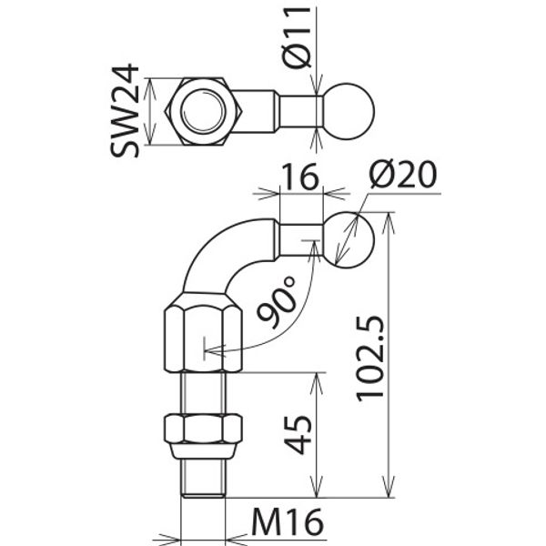 Fixed ball point D 20mm angled (90°) with threaded pin und nut M16x45m image 2
