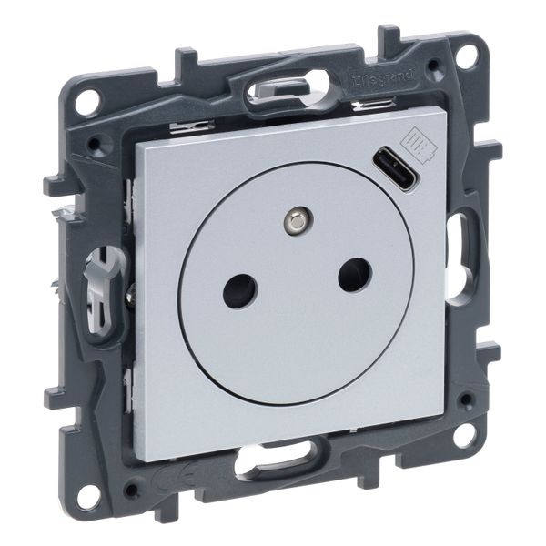 COMBINED SOCKET 2P+E FRENCH STANDARD + USB TYPE C ALUMINIUM image 1