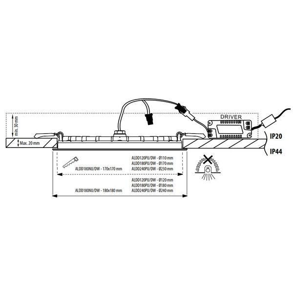 Downlight ALDD120PU IP44 8W 830/840 VA image 2