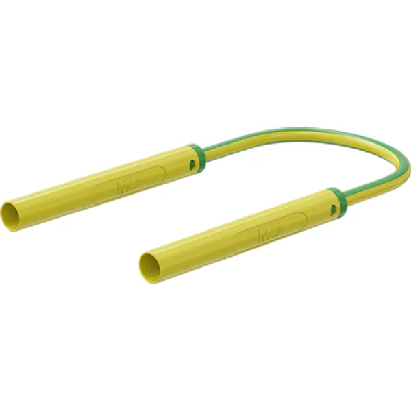 Safety measuring lead with (4 mm lamella plug, straight) to (4 mm lamella plug, straight), 1 m, yellow/green, PVC, 1.0 mm², CAT II, 66.1053-10020 image 1