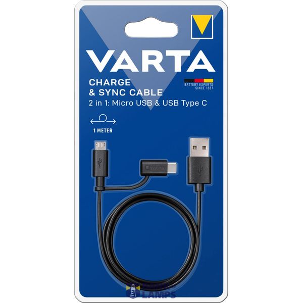 VARTA 57948 101 401 Charge&Sync 2in1 Cable (Micro USB + USB Type C) image 1