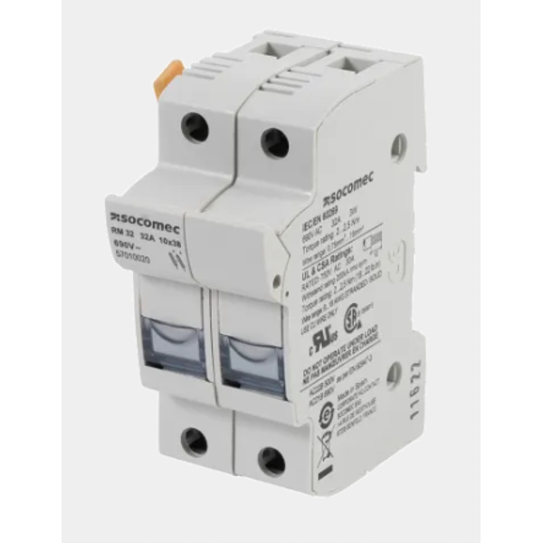 Fuse holder RM cylindrical 2P 32A 10×38 without auxiliary contact image 1