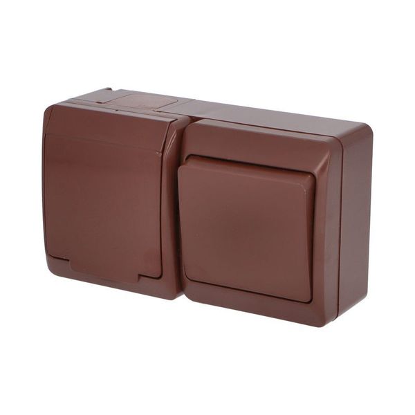 GALATEA AC switch no. 6 + socket 2P+PE on plaster IP44 brown image 2