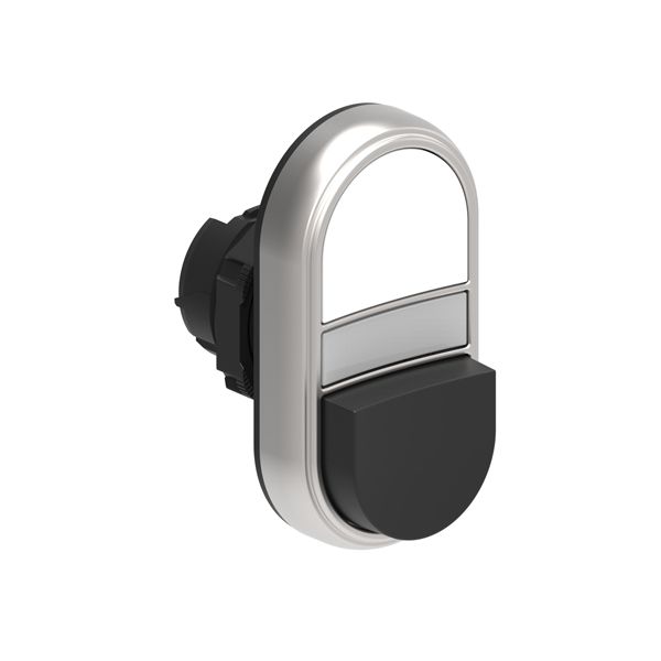 Double-touch actuator, spring return, white indicator Ø22mm Platinum series chromed plastic, 1 extended and 1 flush pushbuttons. Both spring return, White - Black image 1