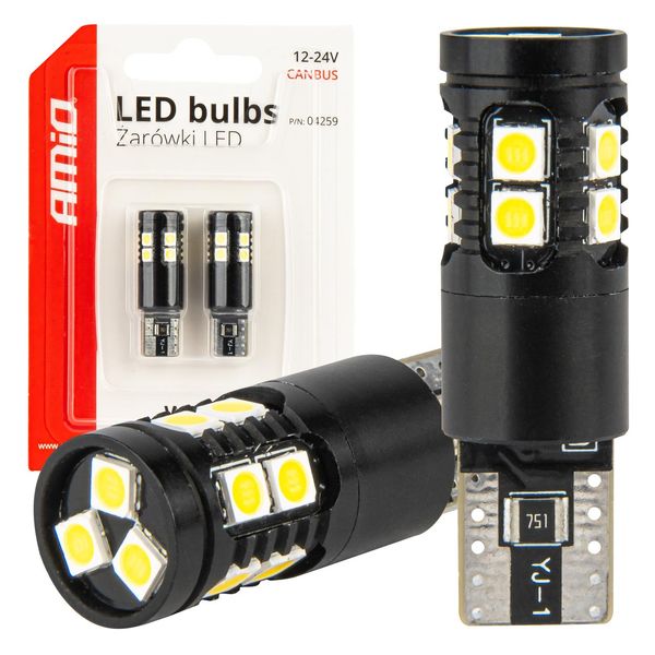 LED CANBUS bulbs T10 W5W 13SMD 3030 White 12V/24V AMIO-04259 image 1