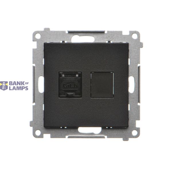 Single computer socket RJ45 category 6 with anti-dust cover, black matt image 1